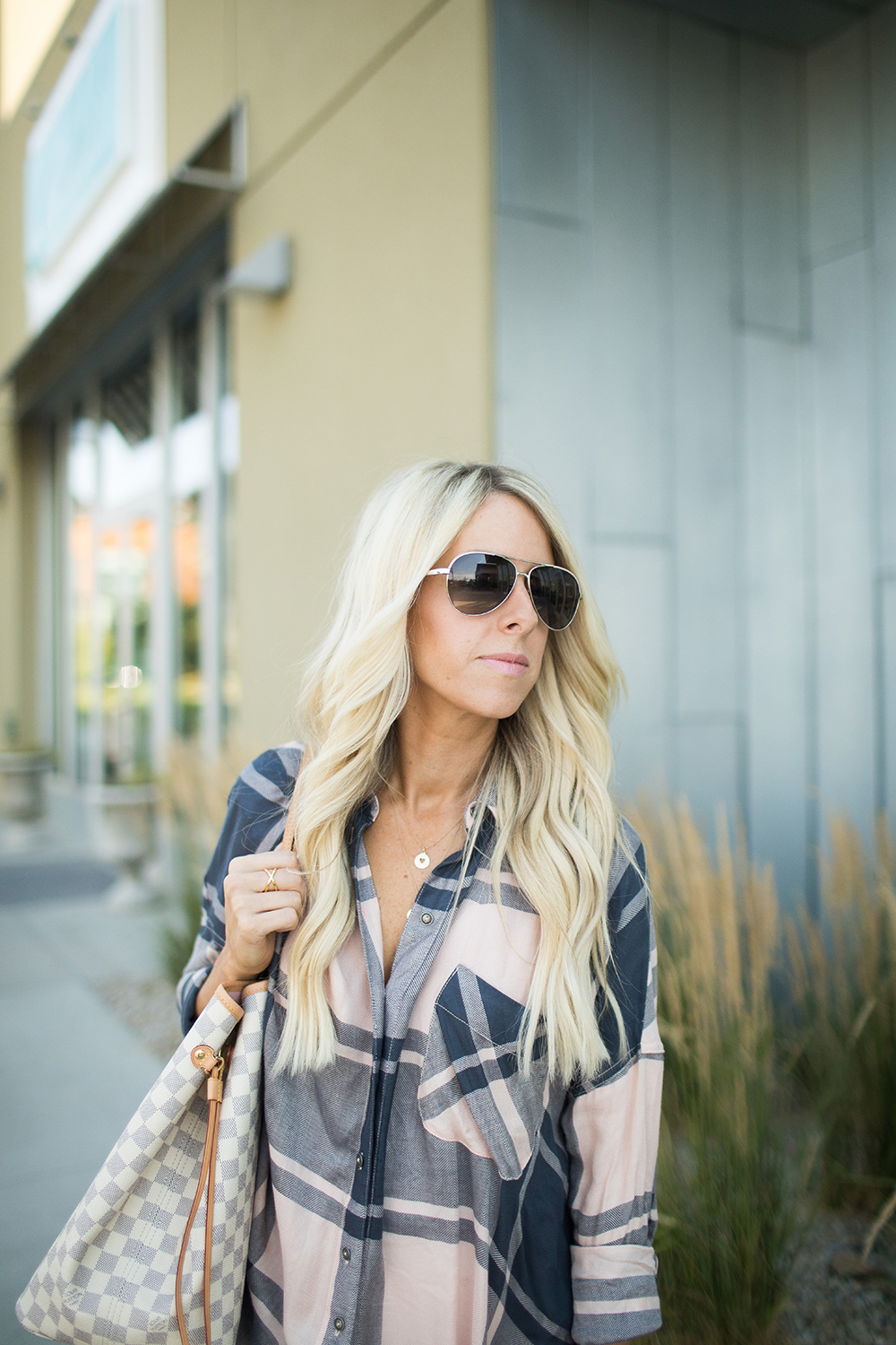 Kailee Wright_Nordstrom Anniversary Sale_Pink Grey Plaid Top