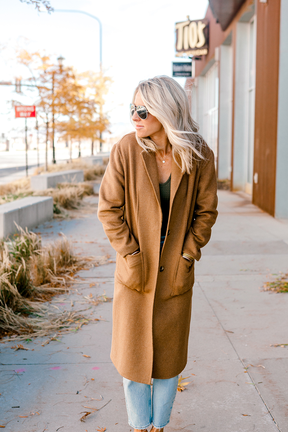 Kailee Wright tan over coat